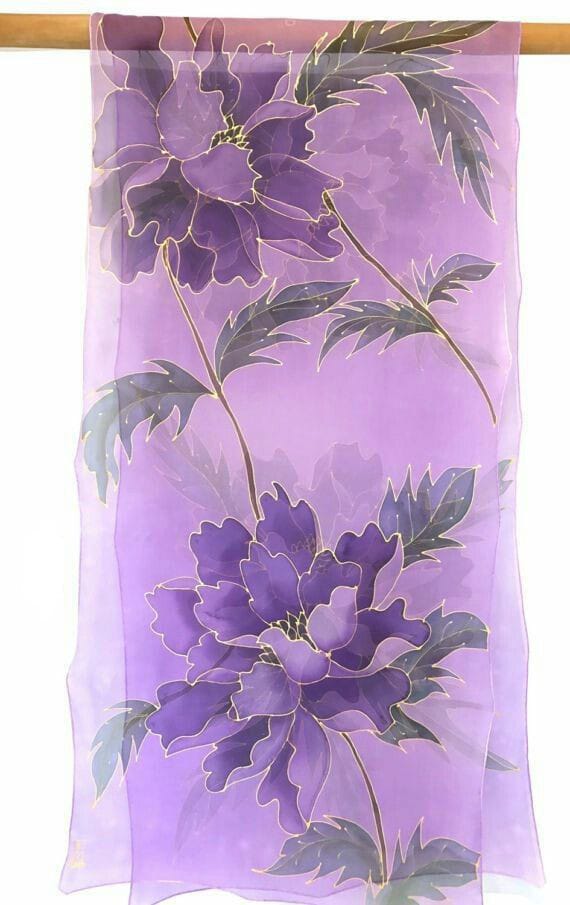 Hand Painted Organza Dupatta In Light Purple