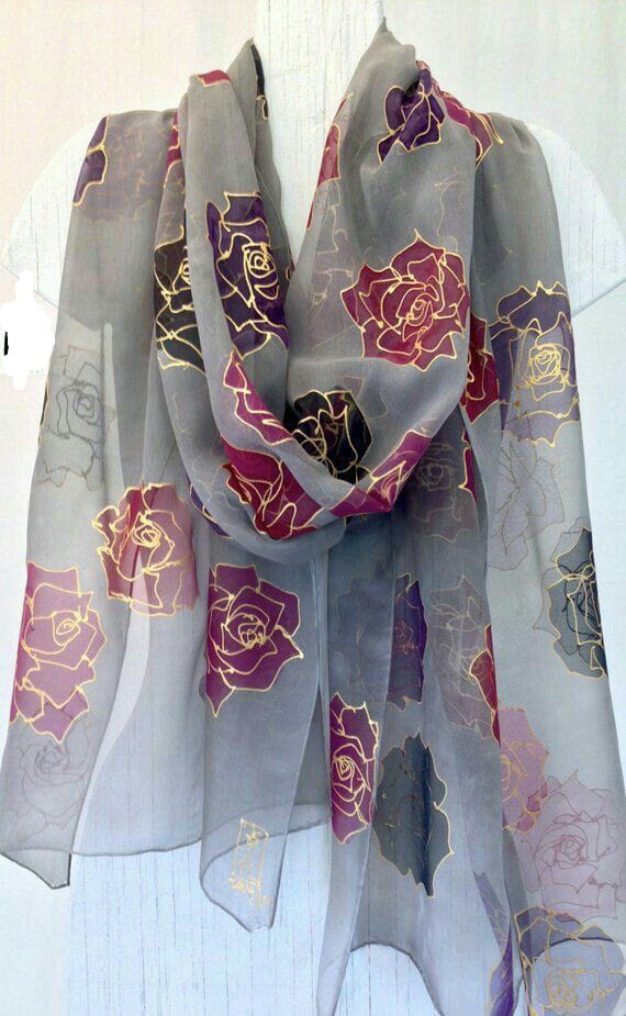 Hand Painted Organza Dupatta Multi Colors Roses