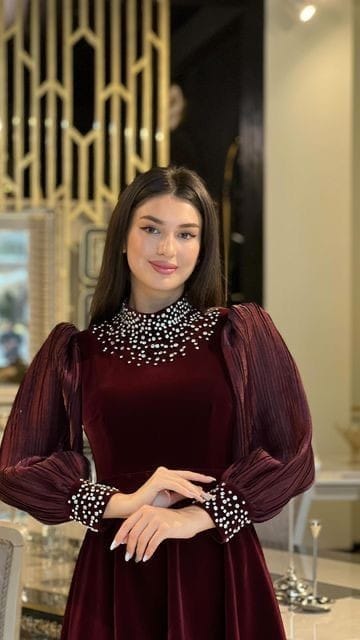 Velvet full dress with Embellishment in Mehroon