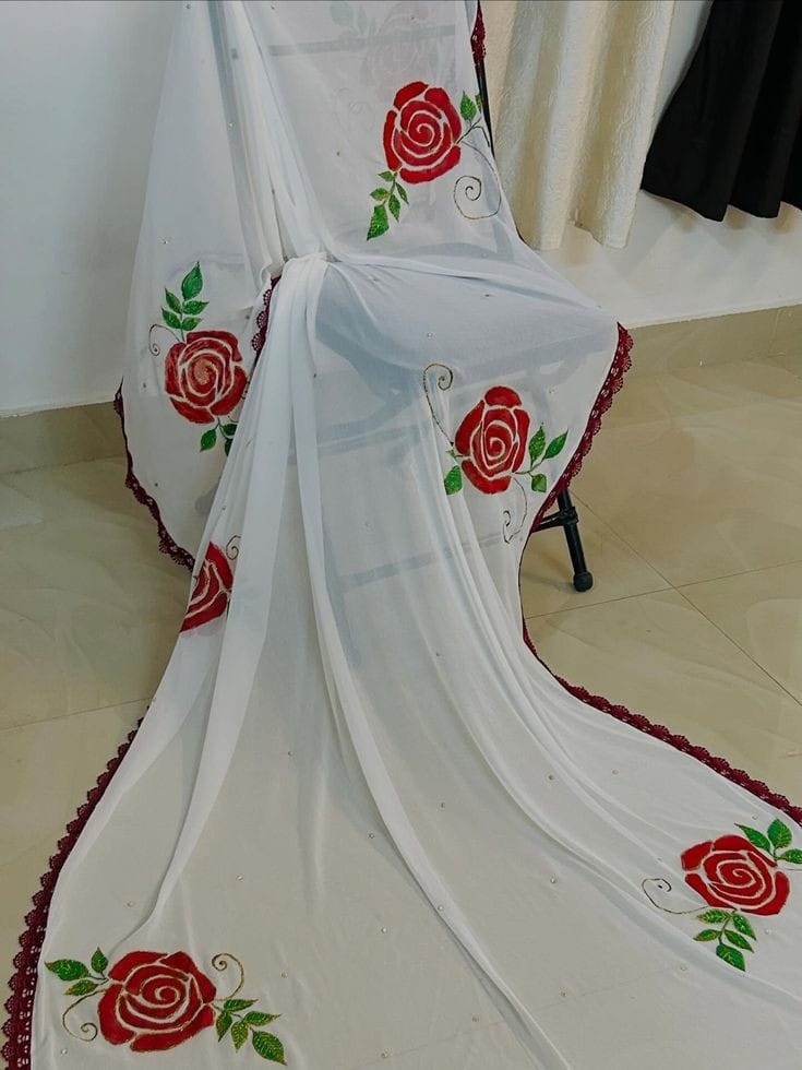 Hand Paint White Dupatta