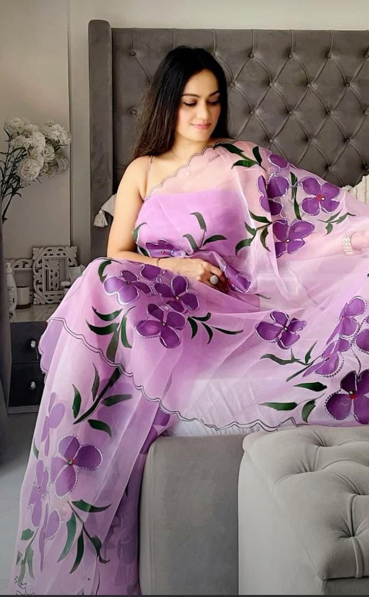 Hand Painted Saree Lavender