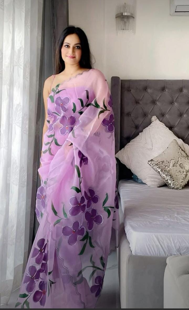 Hand Painted Saree Lavender