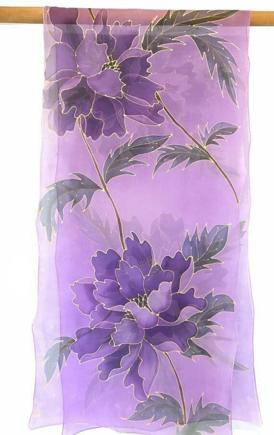 Hand Painted Organza Dupatta In Light Purple