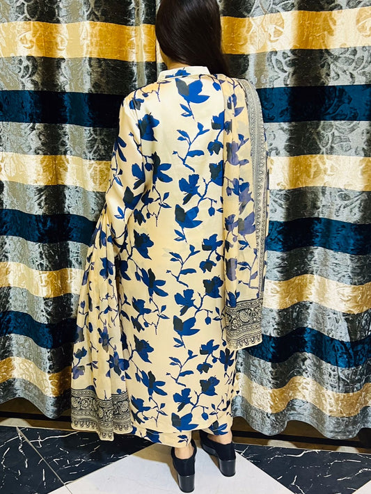 Printed silk dress with chiffon dupatt