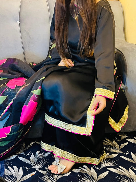 Silk Hand Painted Dress Black Dress With Hand Painted Dupatta
