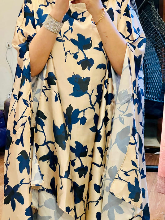 Kaftan style silk dress with Chiffon dupatta